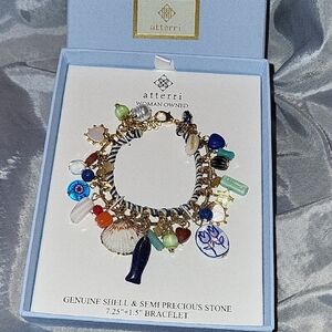 Atrerri Shell & Semi Preious Stone Multicolor Charm Bracelet Bnib HL